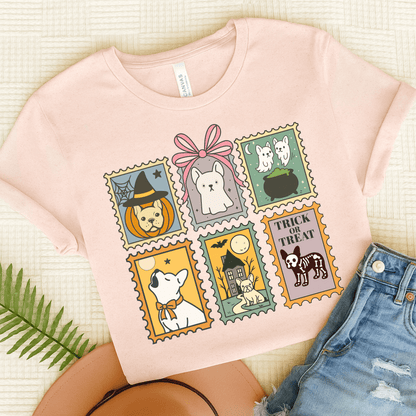 White Frenchie Spooky Stamps TShirt Soft Pink