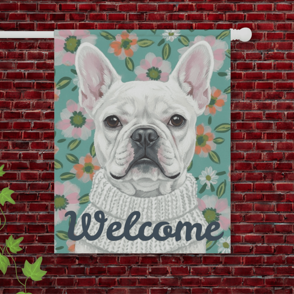 White Frenchie Spring Flowers Garden Yard Flag 24.5'' × 32''