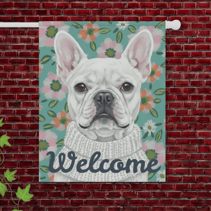 White Frenchie Spring Flowers Garden Yard Flag 24.5'' × 32''