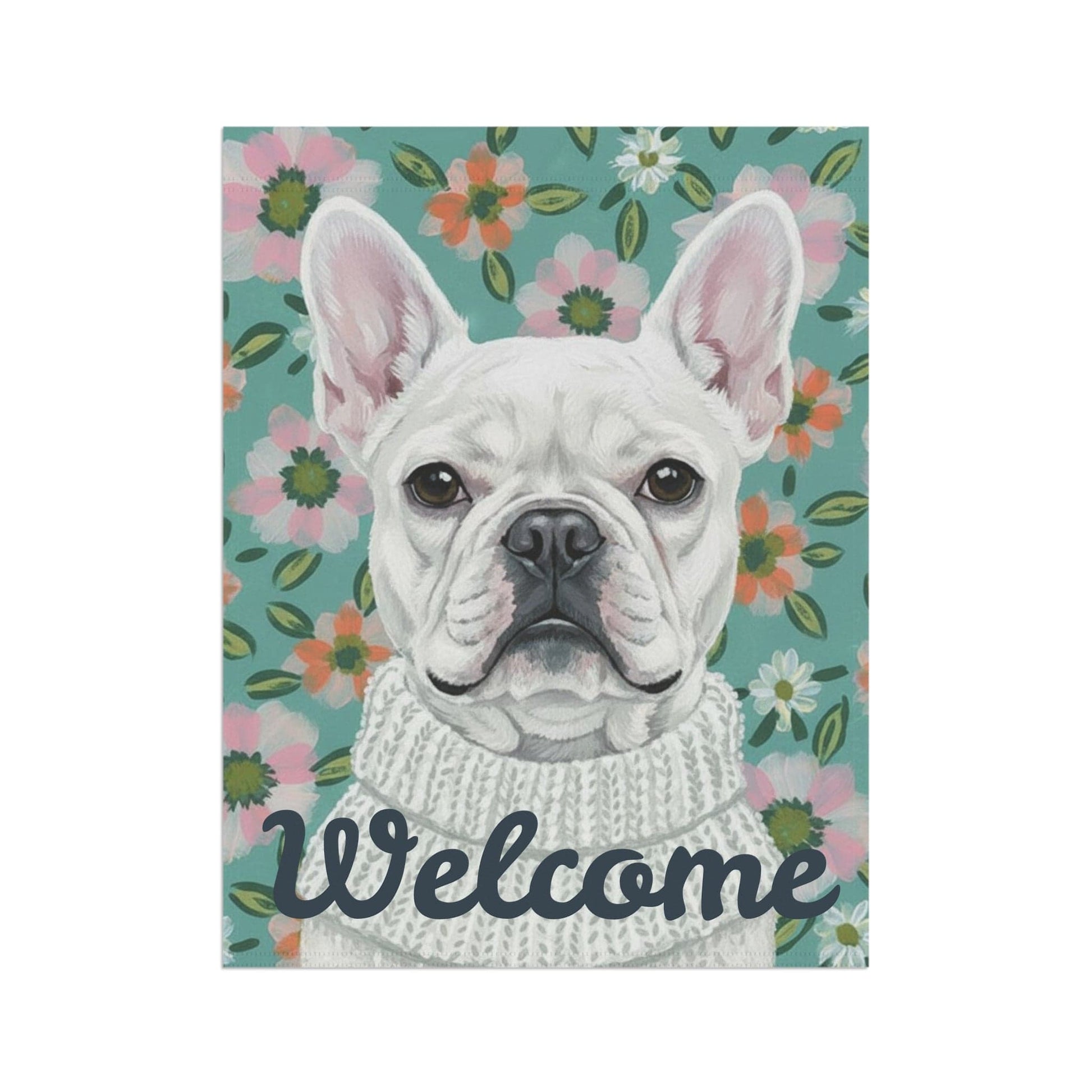 White Frenchie Spring Flowers Garden Yard Flag