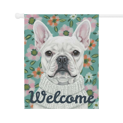 White Frenchie Spring Flowers Garden Yard Flag
