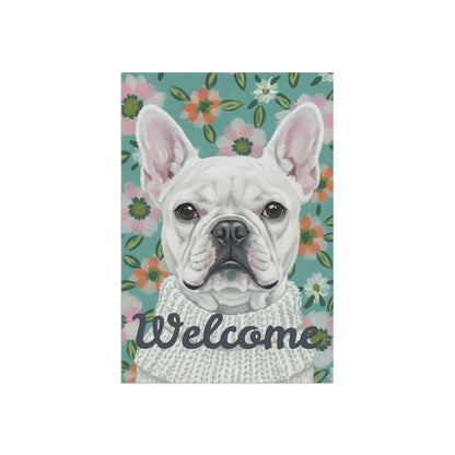 White Frenchie Spring Flowers Garden Yard Flag