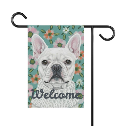 White Frenchie Spring Flowers Garden Yard Flag