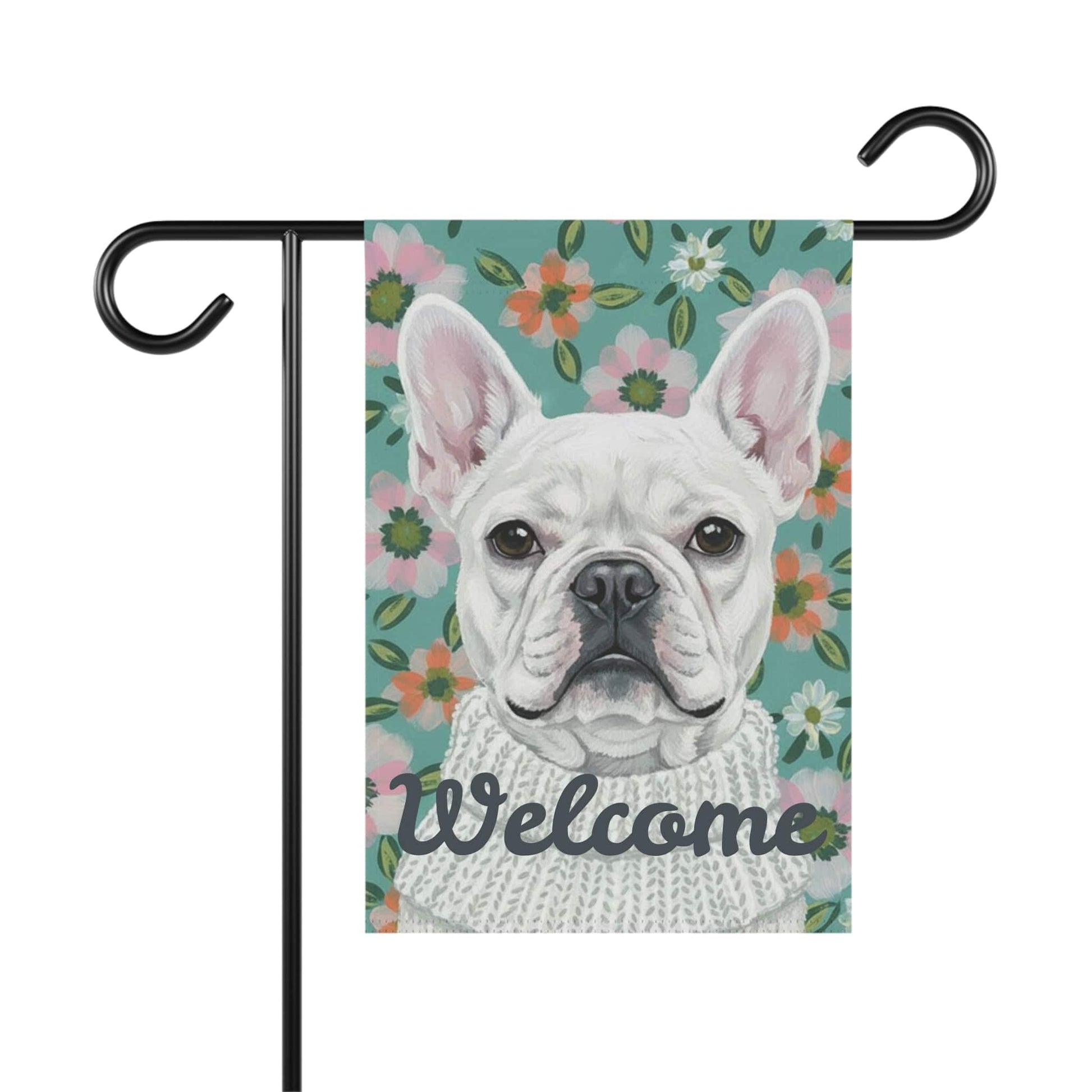 White Frenchie Spring Flowers Garden Yard Flag
