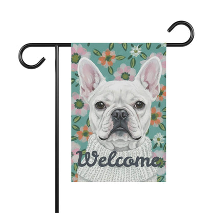 White Frenchie Spring Flowers Garden Yard Flag