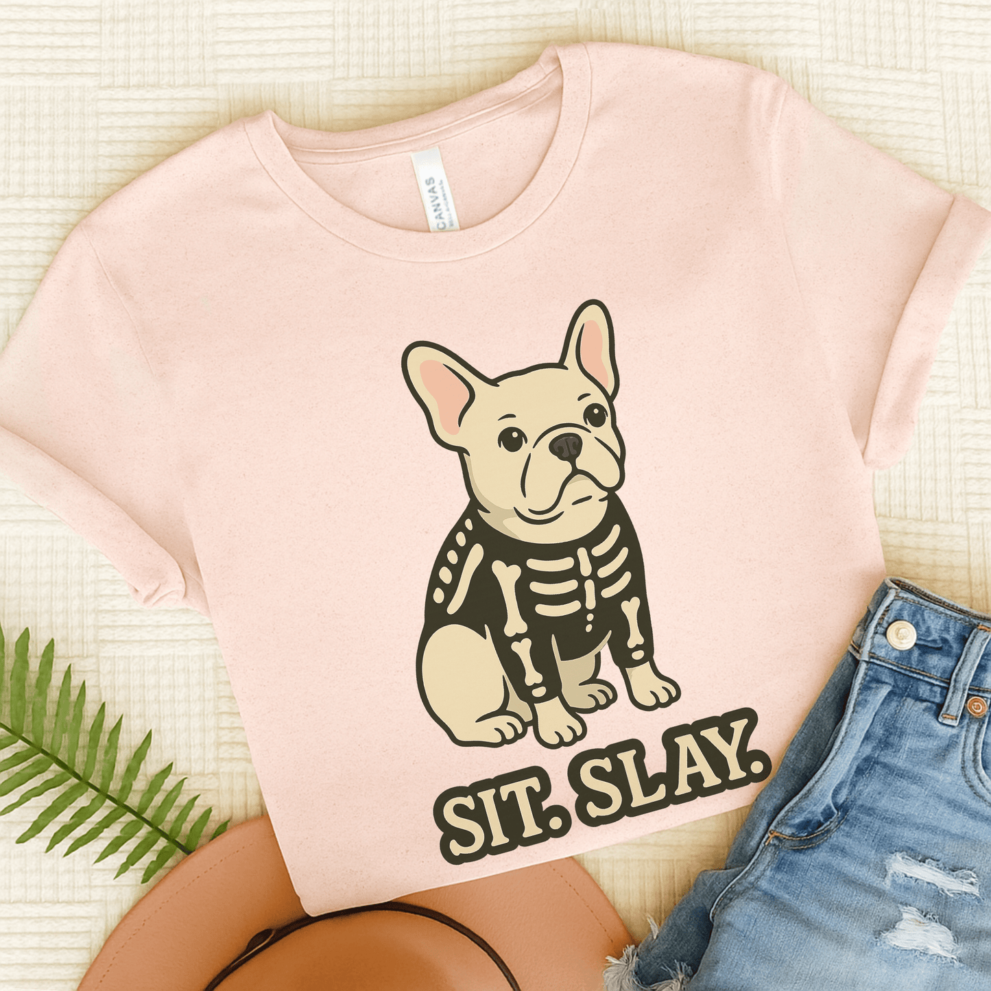 White Frenchie Stay. Slay. TShirt Soft Pink
