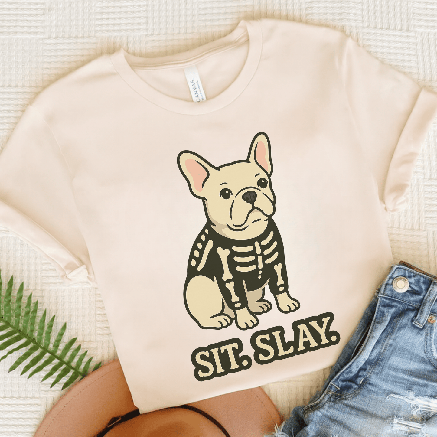 White Frenchie Stay. Slay. TShirt Natural