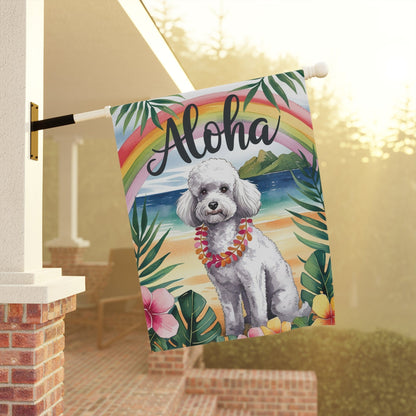 Printify Garden Flag White Miniature Poodle Aloha Garden Flag