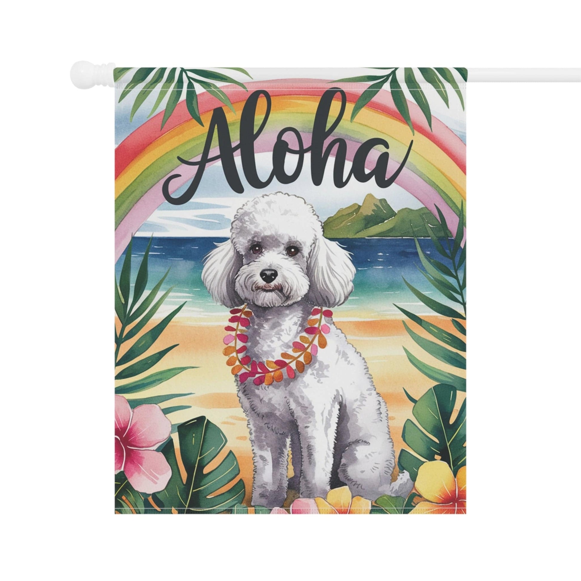 Printify Garden Flag White Miniature Poodle Aloha Garden Flag
