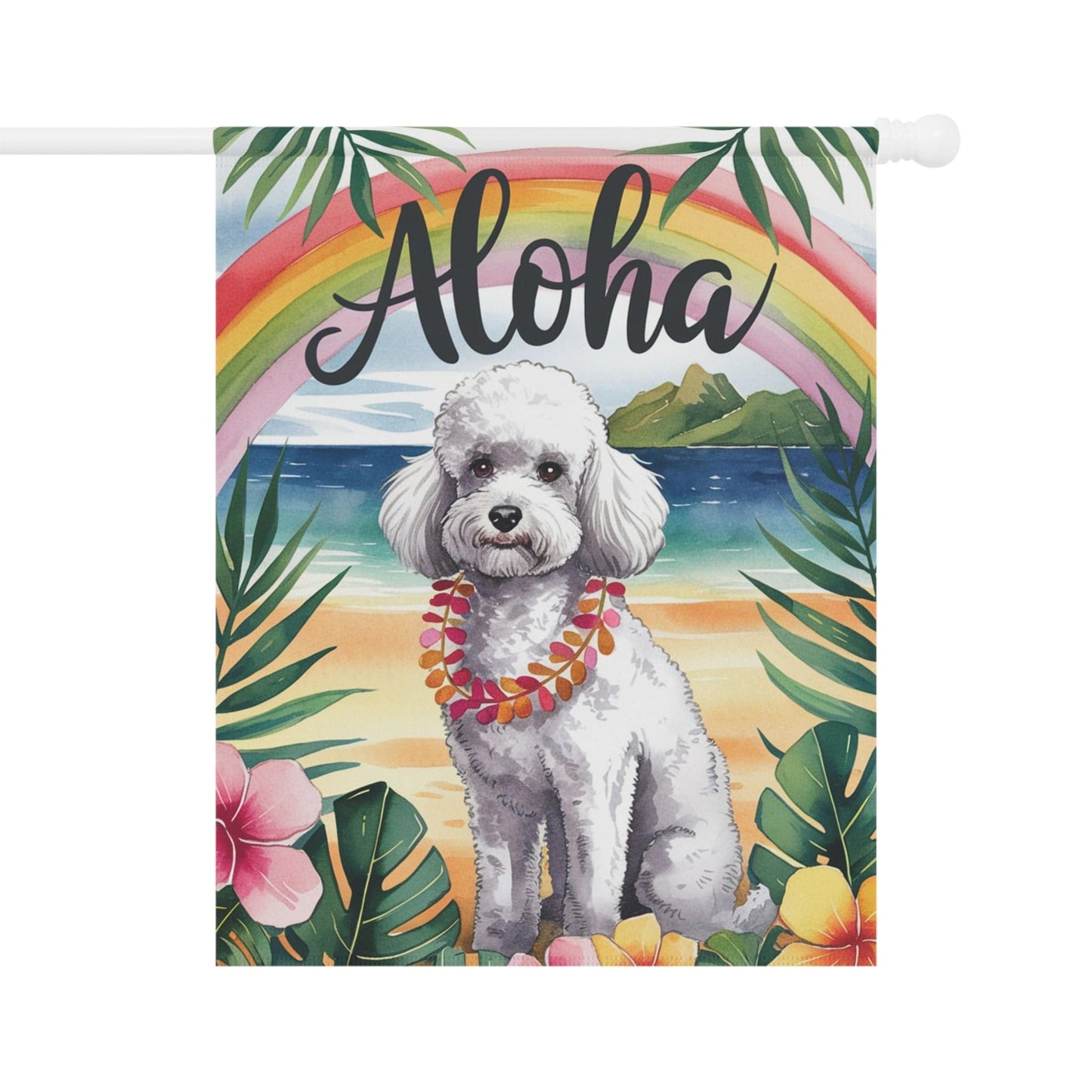 Printify Garden Flag White Miniature Poodle Aloha Garden Flag