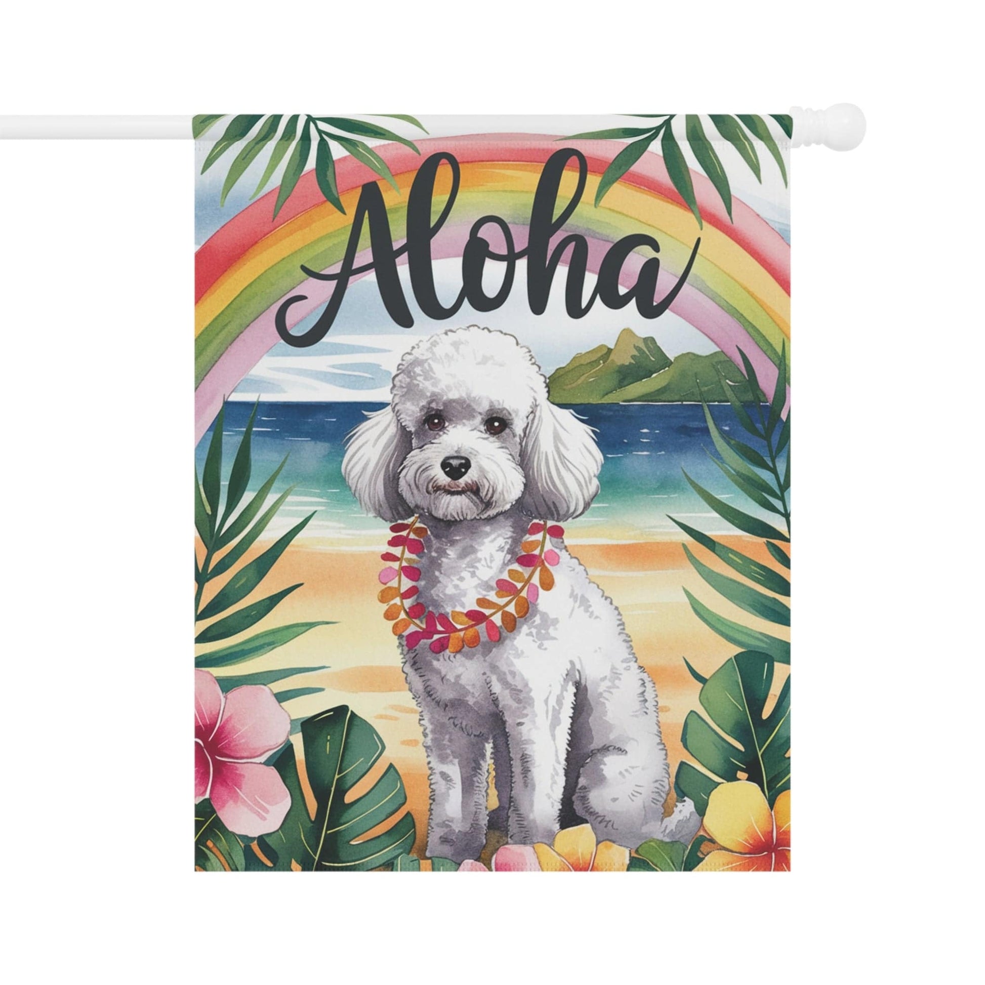 Printify Garden Flag White Miniature Poodle Aloha Garden Flag