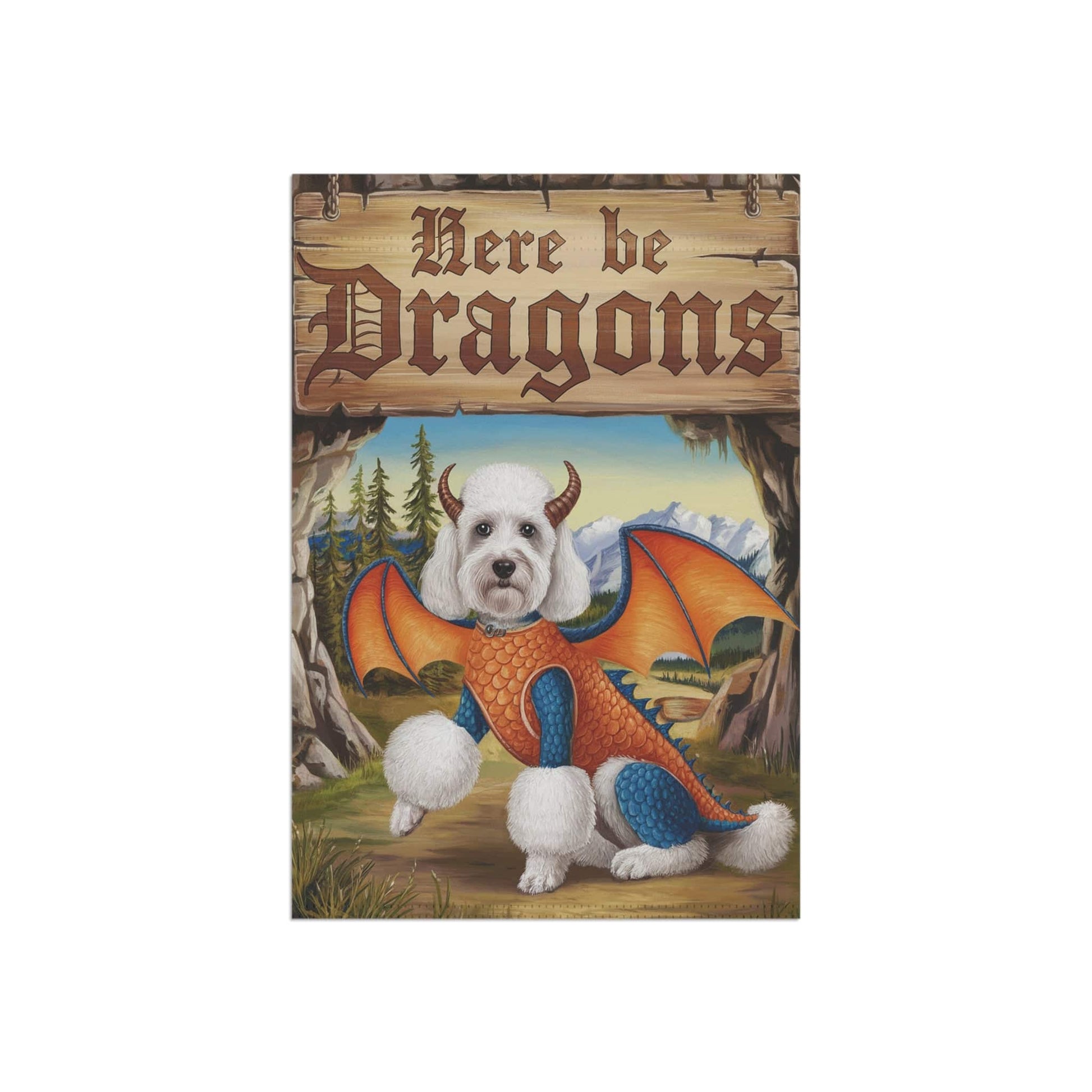 Printify Home Decor White Poodle Dog Dragon Garden Flag, Fantasy Pet Yard Spring Decor, Housewarming Halloween