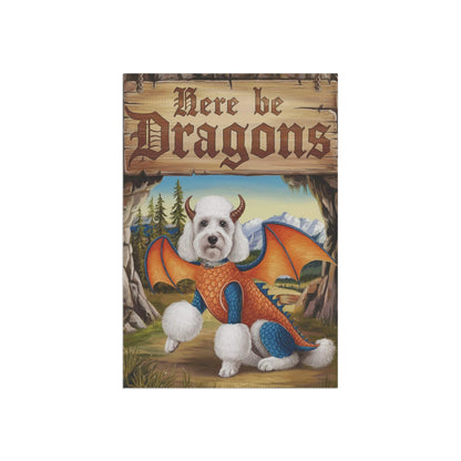 Printify Home Decor White Poodle Dog Dragon Garden Flag, Fantasy Pet Yard Spring Decor, Housewarming Halloween