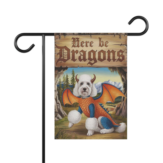 Printify Home Decor 12'' × 18'' White Poodle Dog Dragon Garden Flag, Fantasy Pet Yard Spring Decor, Housewarming Halloween