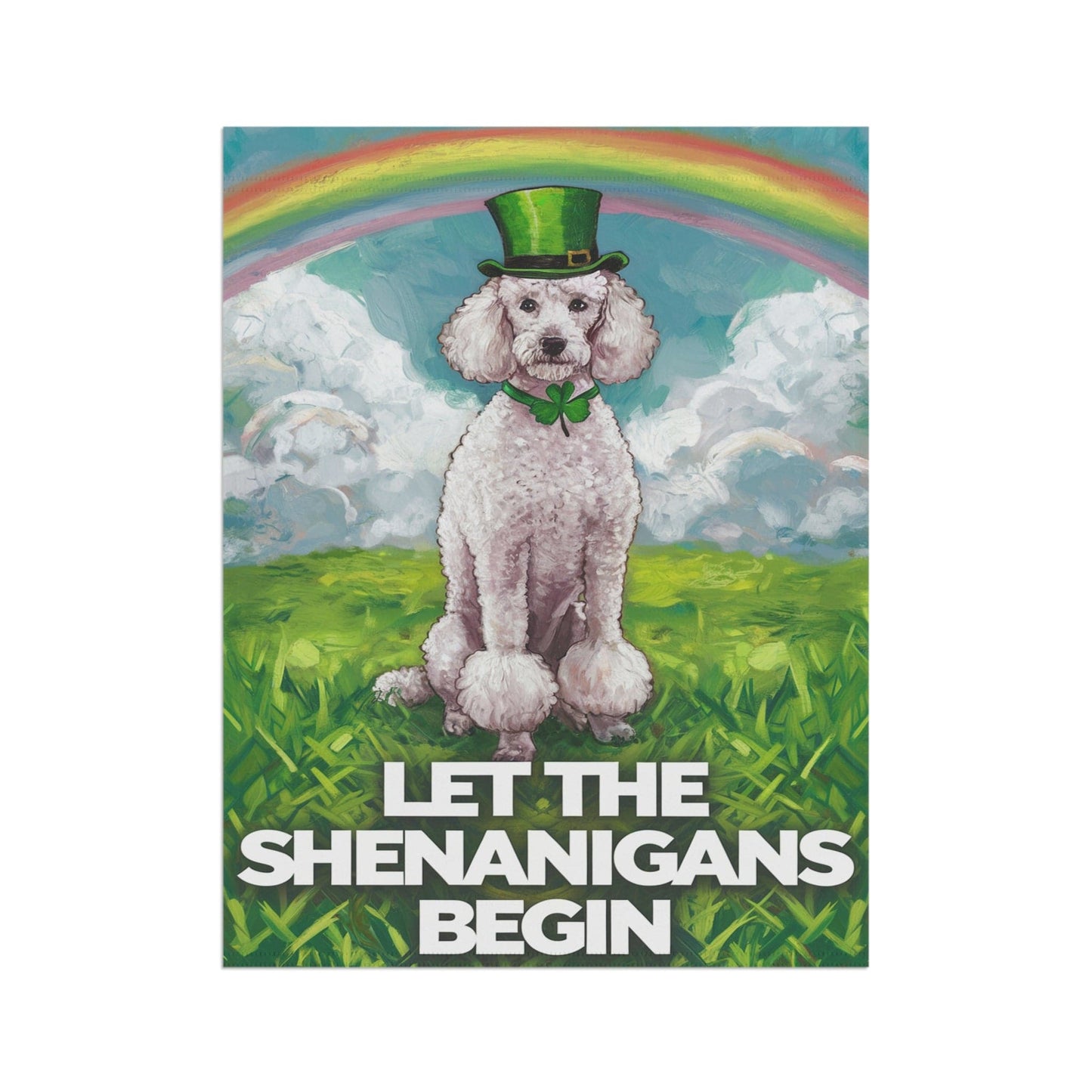 Printify Home Decor White Poodle St. Patrick's Day Lawn Flag, Festive Dog Holiday, Irish-Themed Pet Garden