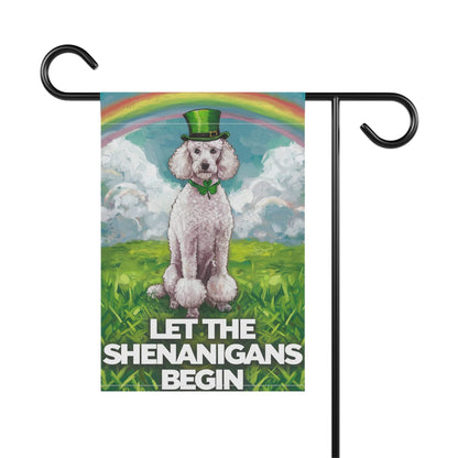 Printify Home Decor White Poodle St. Patrick's Day Lawn Flag, Festive Dog Holiday, Irish-Themed Pet Garden
