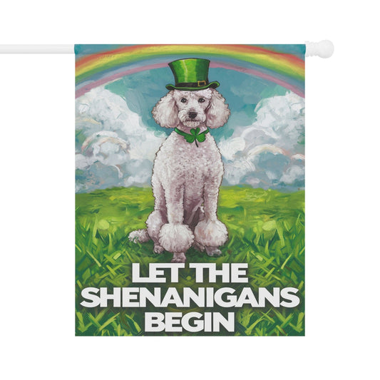 Printify Home Decor 24.5'' × 32'' White Poodle St. Patrick's Day Lawn Flag, Festive Dog Holiday, Irish-Themed Pet Garden