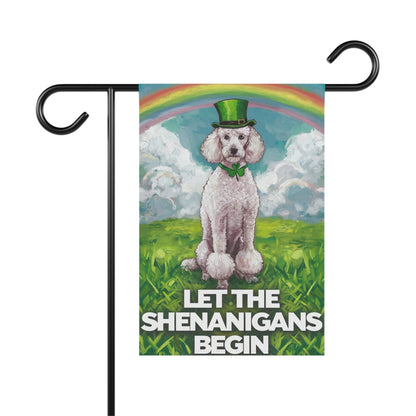 Printify Home Decor 12'' × 18'' White Poodle St. Patrick's Day Lawn Flag, Festive Dog Holiday, Irish-Themed Pet Garden