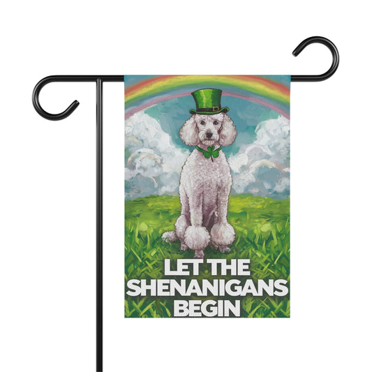 Printify Home Decor 12'' × 18'' White Poodle St. Patrick's Day Lawn Flag, Festive Dog Holiday, Irish-Themed Pet Garden