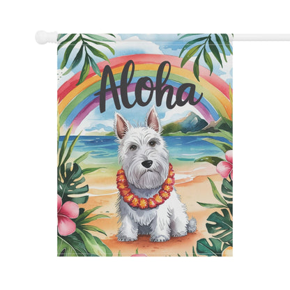 Printify Garden Flag White Scottish Terrier Aloha Garden Flag