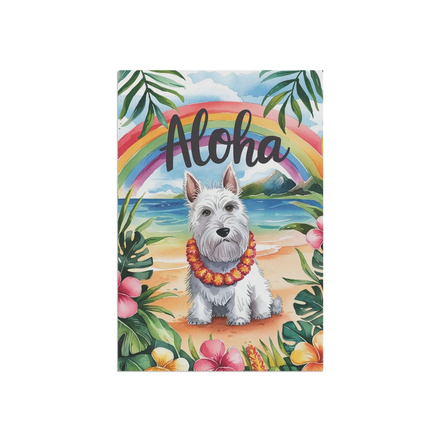 Printify Garden Flag White Scottish Terrier Aloha Garden Flag