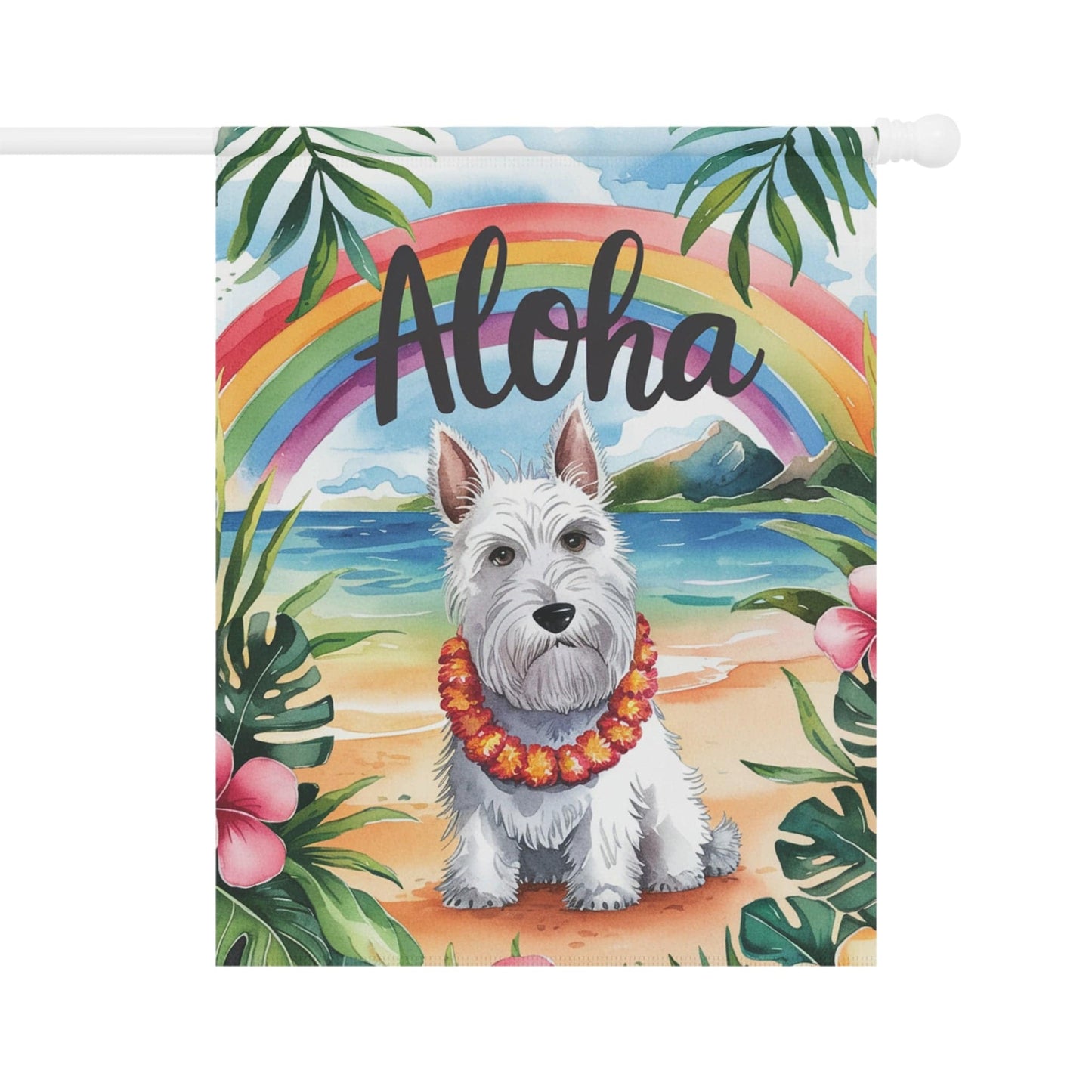 Printify Garden Flag White Scottish Terrier Aloha Garden Flag