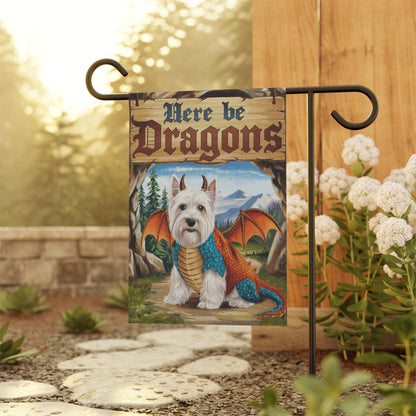 Printify Home Decor White Scottish Terrier Dog Dragon, Garden Flag, Pet Adventure, Yard Spring Decor, Housewarming Halloween