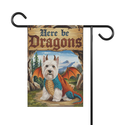 Printify Home Decor White Scottish Terrier Dog Dragon, Garden Flag, Pet Adventure, Yard Spring Decor, Housewarming Halloween
