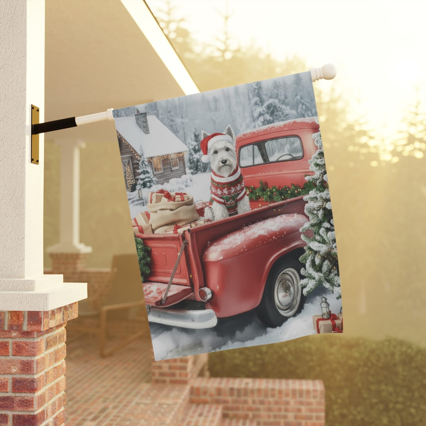 White Scottish Terrier Dog Red Truck Christmas Garden Flag