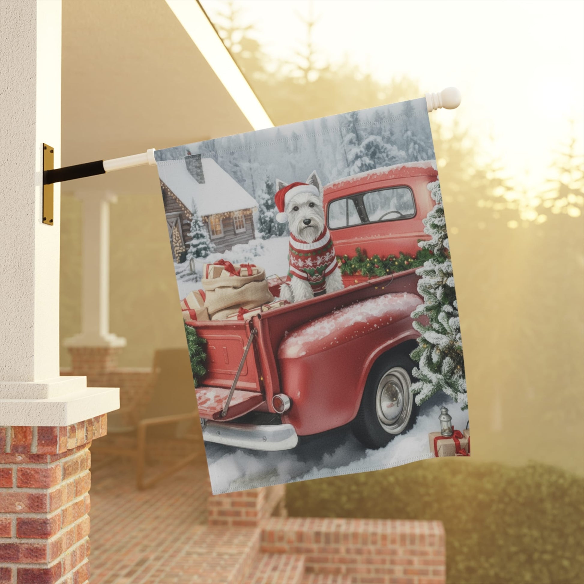 White Scottish Terrier Dog Red Truck Christmas Garden Flag