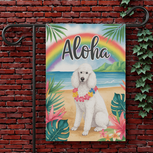 Printify Garden Flag 12'' × 18'' White Standard Poodle Aloha Garden Flag