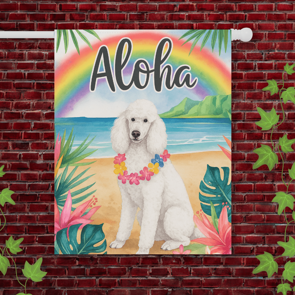 Printify Garden Flag 24.5'' × 32'' White Standard Poodle Aloha Garden Flag