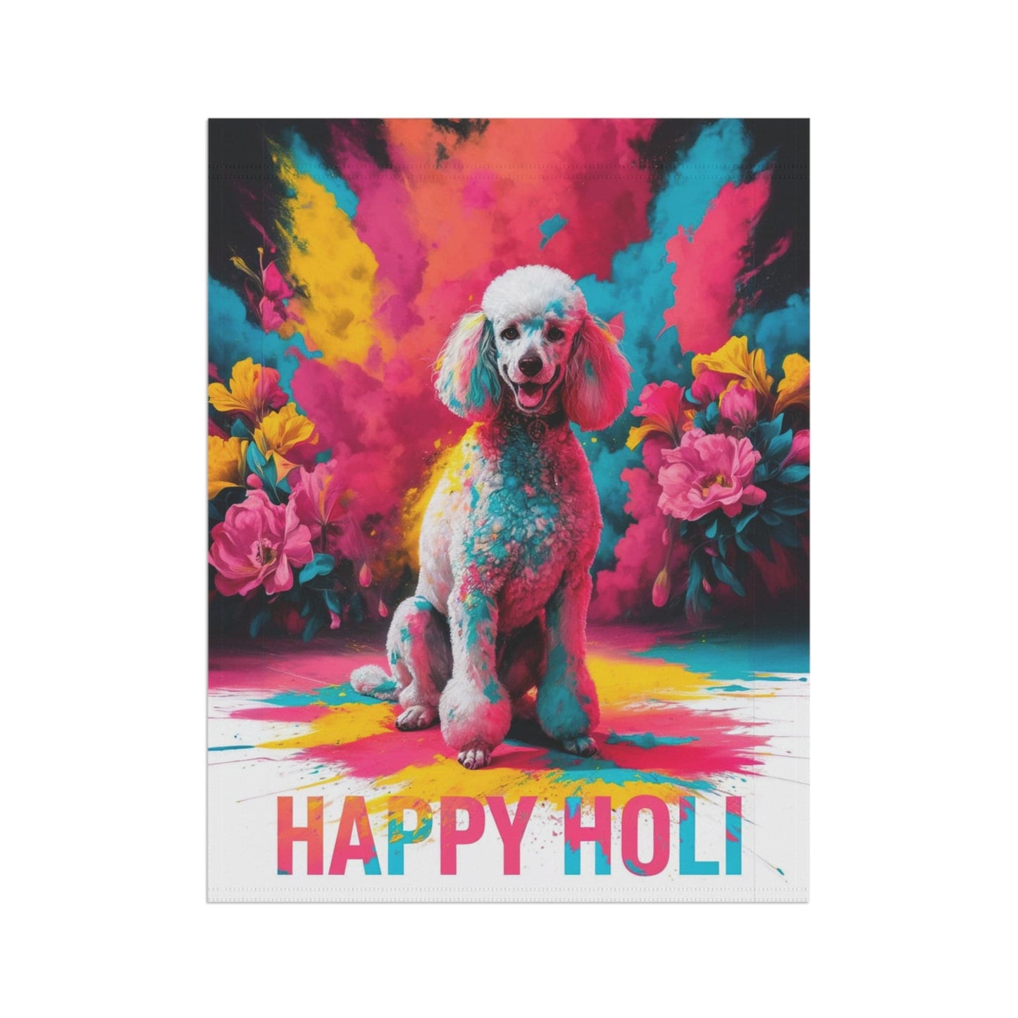 Printify Home Decor White Standard Poodle Holi Garden Flag, Indian Spring Festival,  Funny Dog Lovers Decor