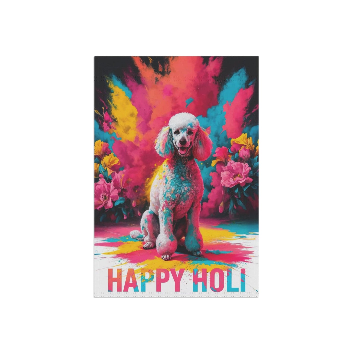 Printify Home Decor White Standard Poodle Holi Garden Flag, Indian Spring Festival,  Funny Dog Lovers Decor