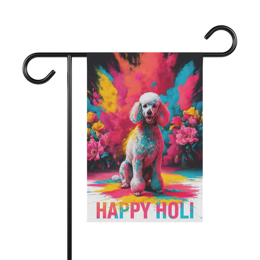 Printify Home Decor 12'' × 18'' White Standard Poodle Holi Garden Flag, Indian Spring Festival,  Funny Dog Lovers Decor