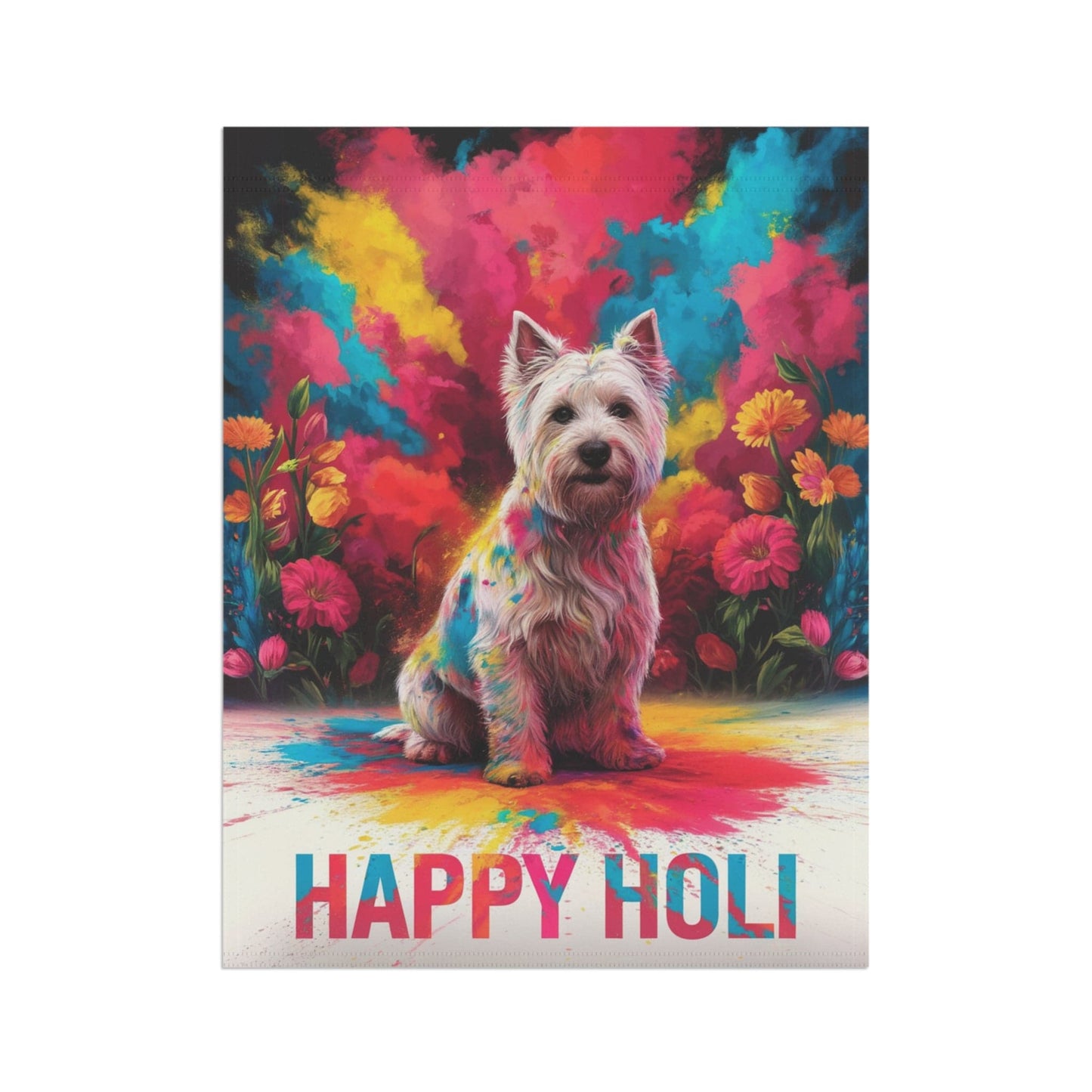 Printify Home Decor White West Highland Terrier Holi Garden Flag, Indian Spring Festival Yard Art, Dog Lovers