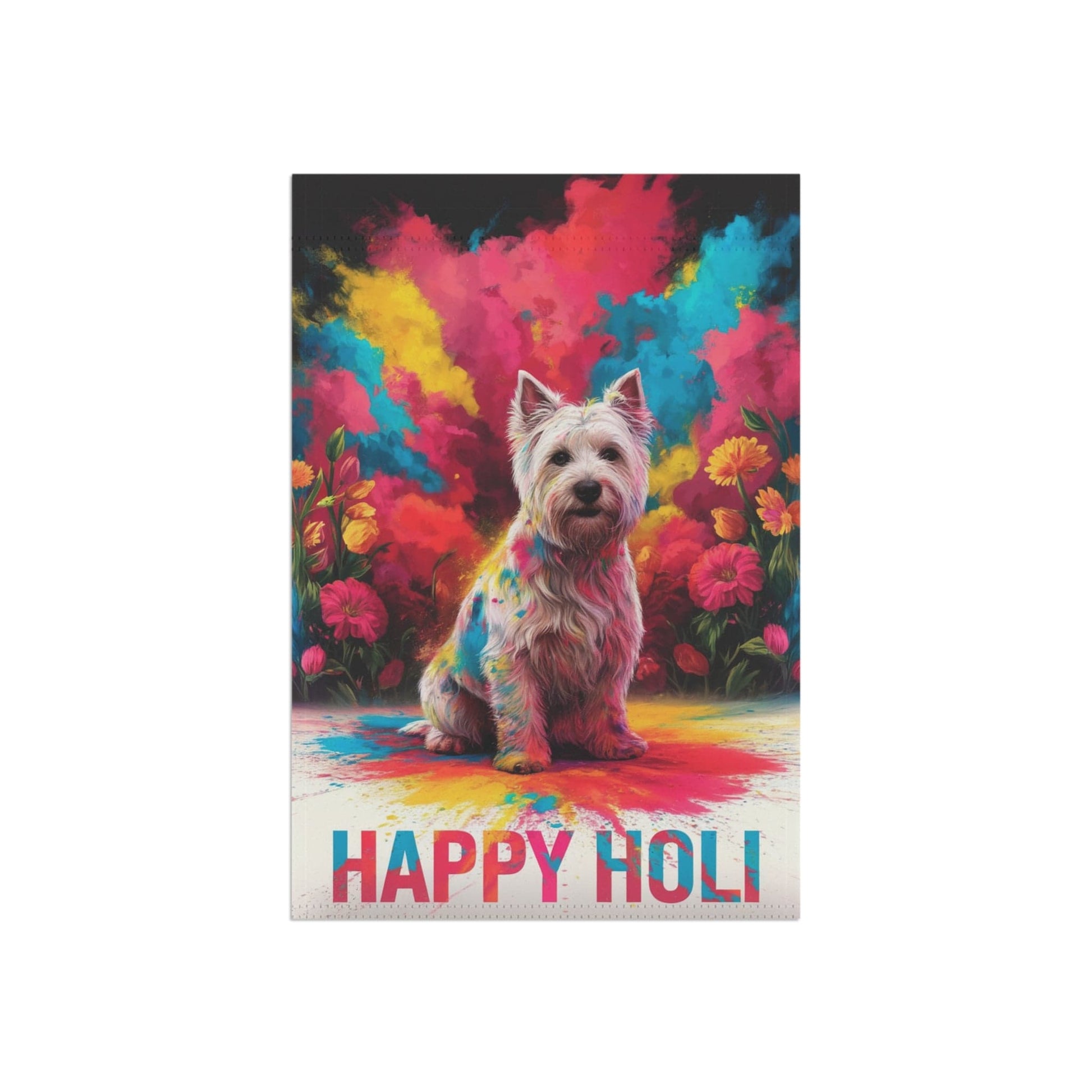 Printify Home Decor White West Highland Terrier Holi Garden Flag, Indian Spring Festival Yard Art, Dog Lovers