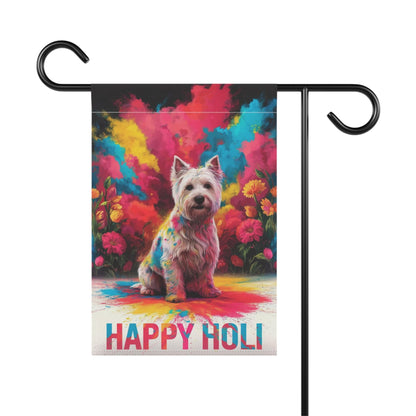 Printify Home Decor White West Highland Terrier Holi Garden Flag, Indian Spring Festival Yard Art, Dog Lovers