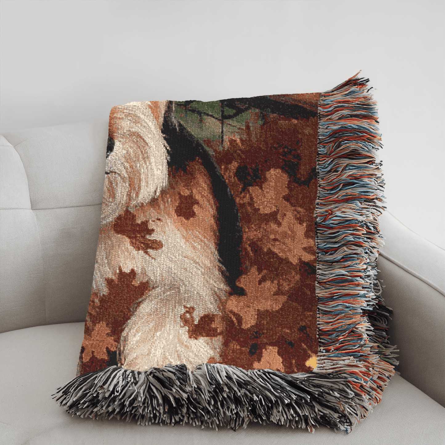 Printify Home Decor Woven Blanket, Airedale Fall Leaves Blanket, Autumn Home Decor, Cozy Throw Blanket, Seasonal Bedding, Living Room Accent, Gift for