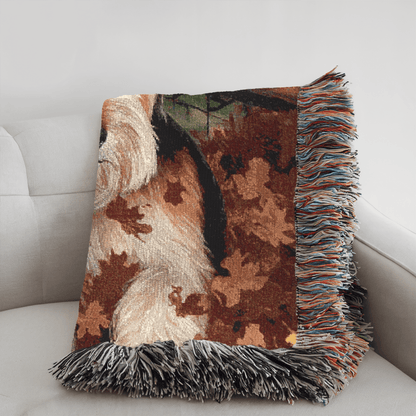Printify Home Decor Woven Blanket, Airedale Fall Leaves Blanket, Autumn Home Decor, Cozy Throw Blanket, Seasonal Bedding, Living Room Accent, Gift for