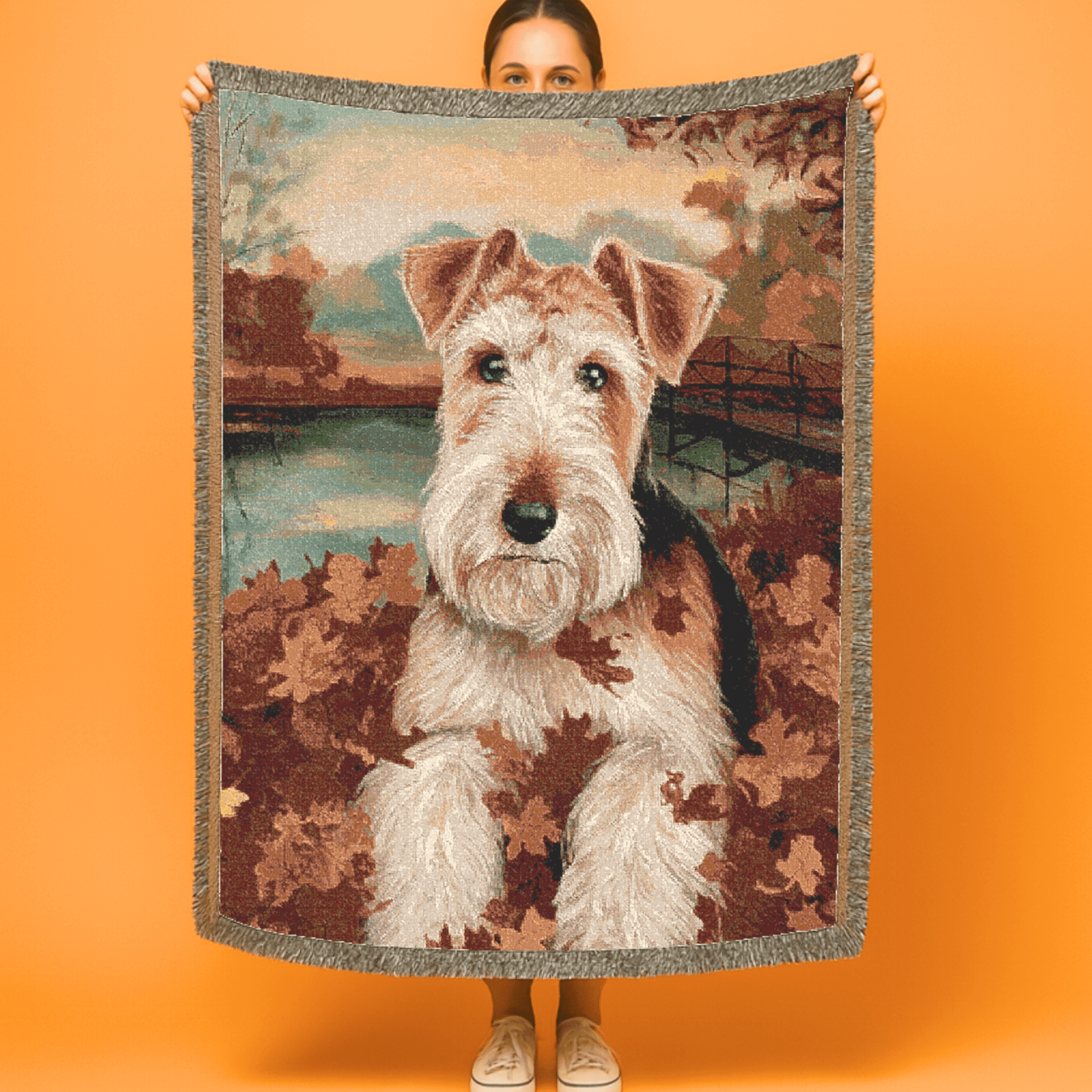 Printify Home Decor Woven Blanket, Airedale Fall Leaves Blanket, Autumn Home Decor, Cozy Throw Blanket, Seasonal Bedding, Living Room Accent, Gift for