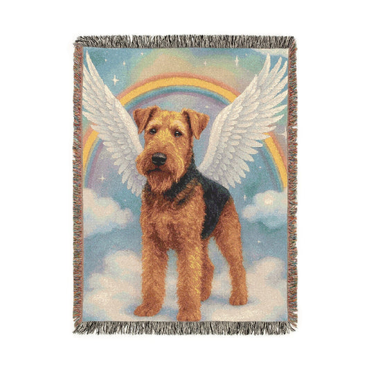Printify Home Decor Woven Blanket, Airedale Terrier, Angel In Memory of Dog, Memorial Housewarming Gift, Throw Blanket, Pet Lover Gift, Dog Memorial, Sympathy