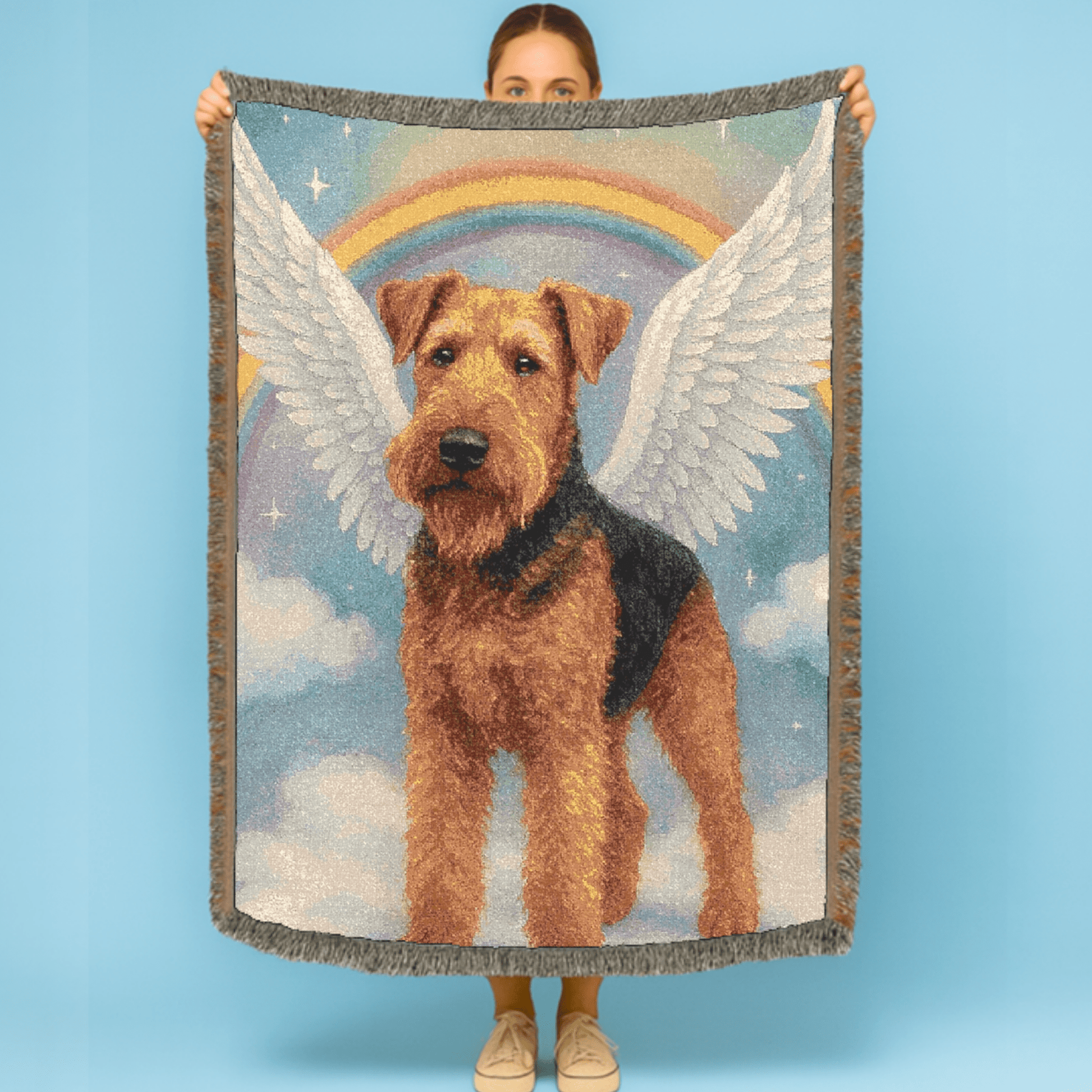 Printify Home Decor Woven Blanket, Airedale Terrier, Angel In Memory of Dog, Memorial Housewarming Gift, Throw Blanket, Pet Lover Gift, Dog Memorial, Sympathy