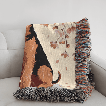 Printify Home Decor Woven Blanket, Airedale Terrier Dog Cherry Blossom Tapestry, Pink Throw