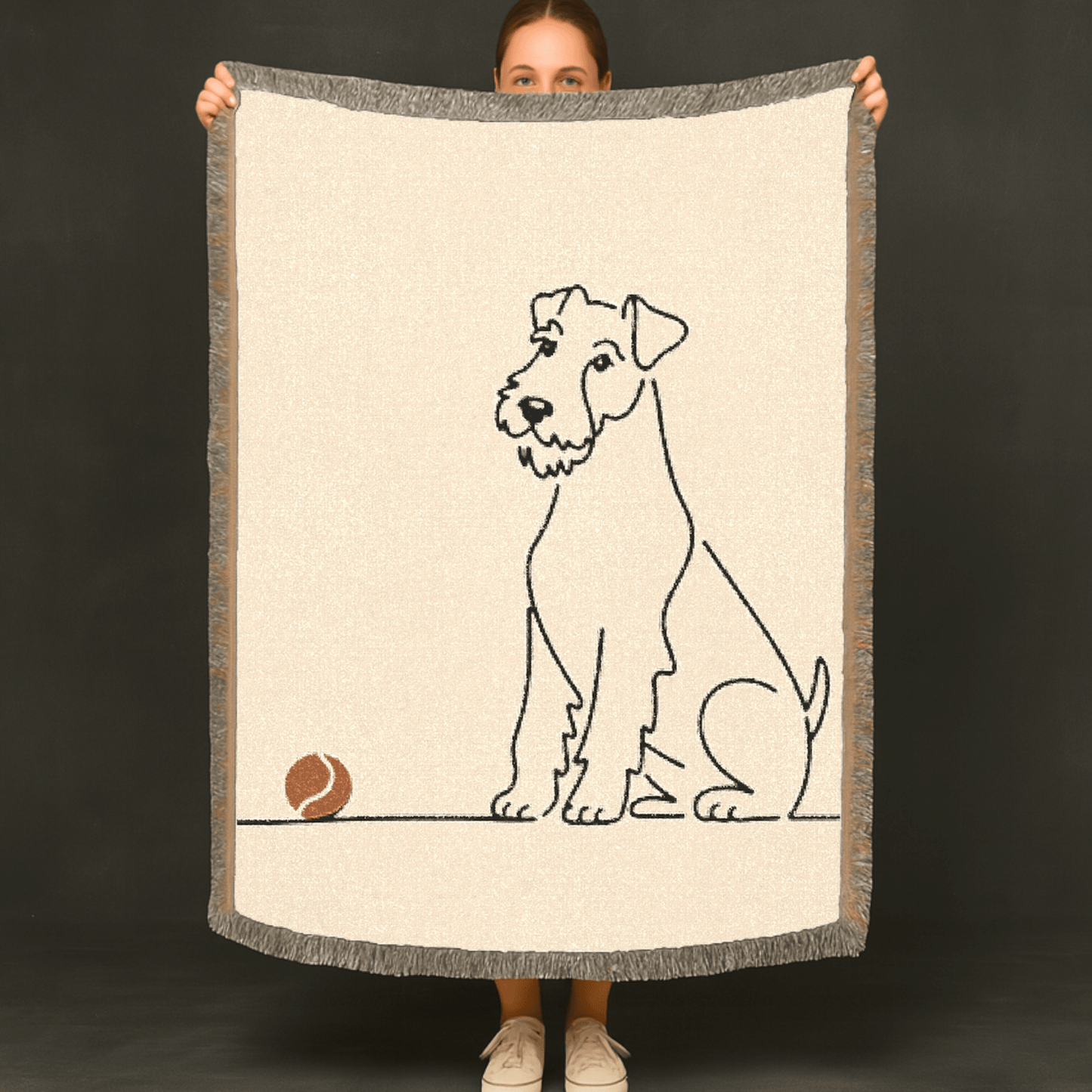 Printify Home Decor Woven Blanket, Airedale Terrier Fall Fetch Tennis Ball Throw