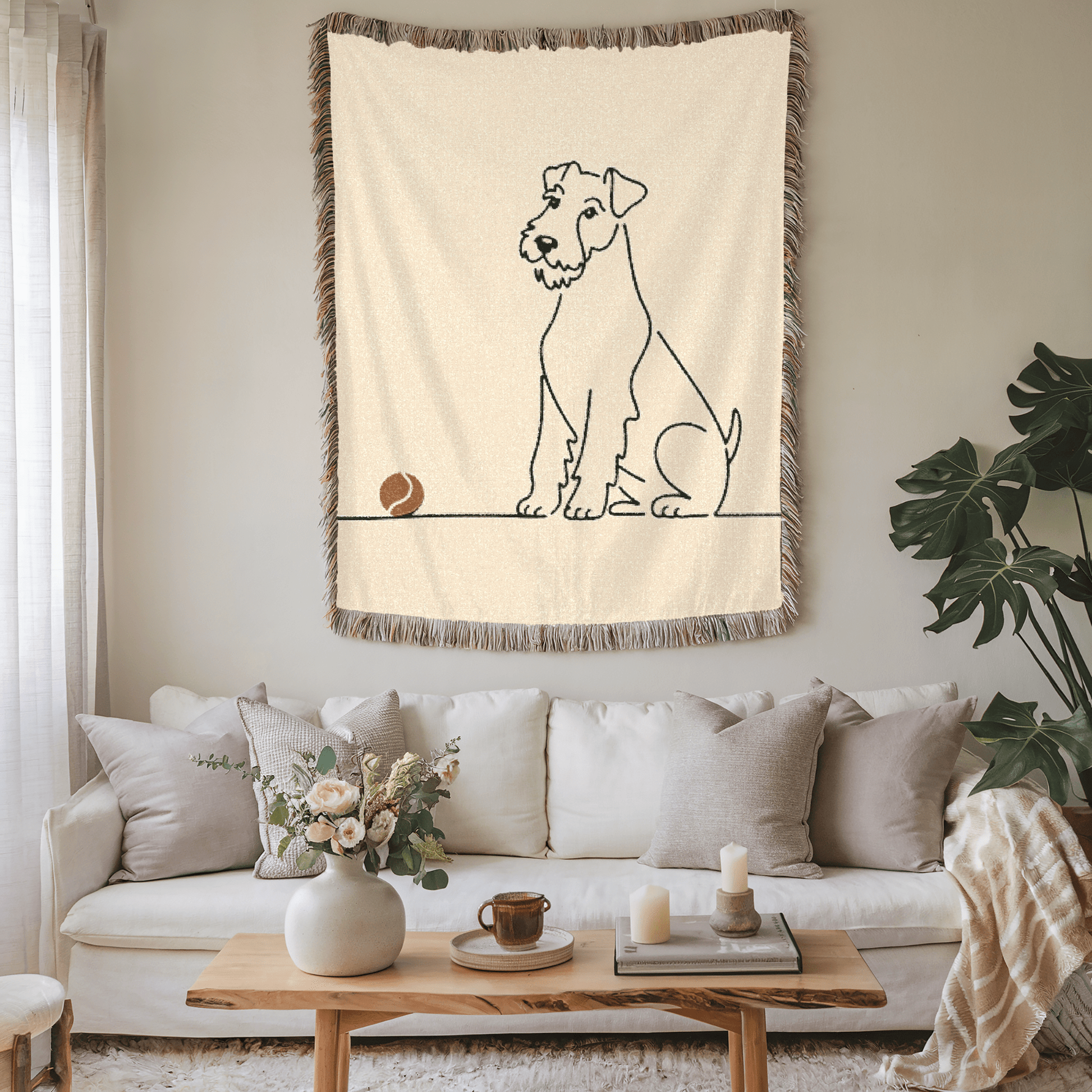 Printify Home Decor Woven Blanket, Airedale Terrier Fall Fetch Tennis Ball Throw