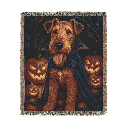 Printify Home Decor Woven Blanket, Airedale Terrier Halloween Dog Lovers, Decor Throw, Fall Decoration, Spooky Dog Owner Gift, Cozy Sofa Blanket, Home Accent