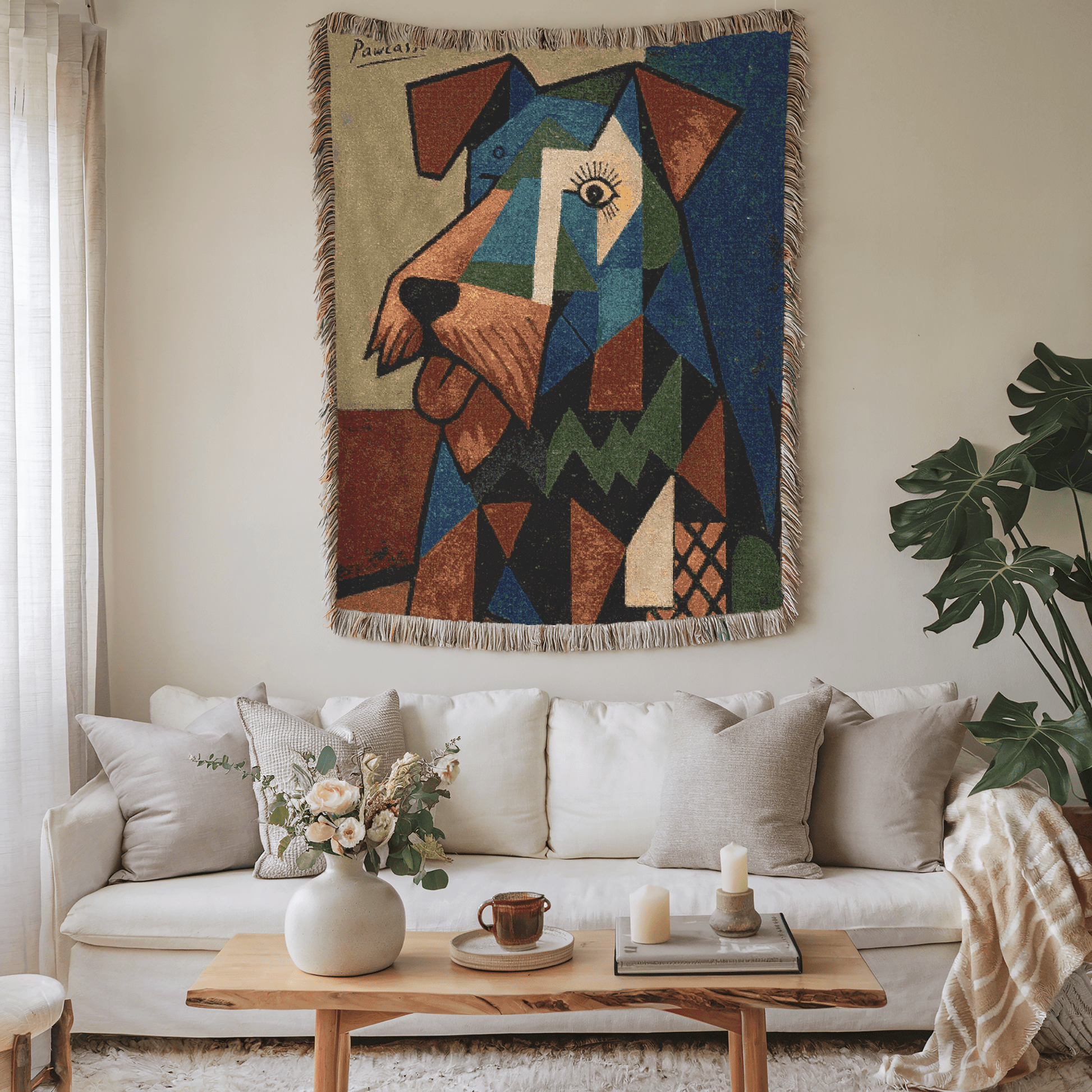 Printify Home Decor Woven Blanket, Airedale Terrier Picasso Artwork, Art Lover, Home Decor, Gift for Dog Lovers, Cozy Throw Blanket, Unique Tapestry Decoration