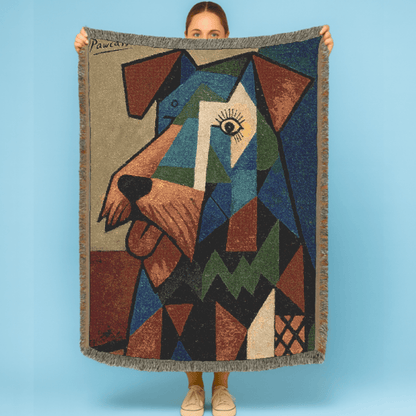Printify Home Decor Woven Blanket, Airedale Terrier Picasso Artwork, Art Lover, Home Decor, Gift for Dog Lovers, Cozy Throw Blanket, Unique Tapestry Decoration