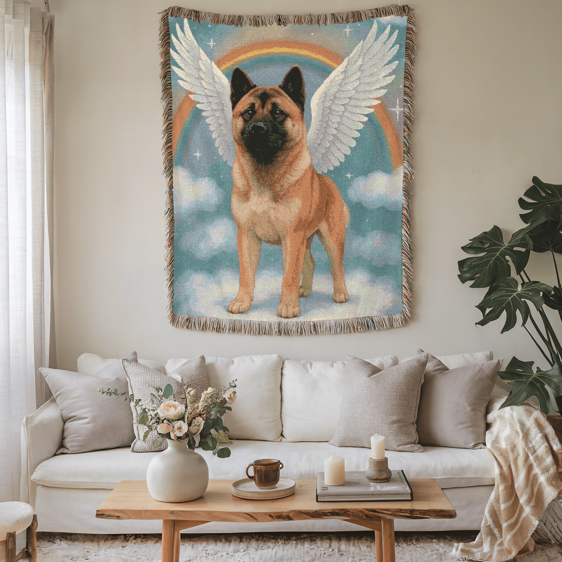 Printify Home Decor Woven Blanket, American Akita, Angel In Memory of Dog, Memorial Housewarming Gift, Throw Blanket